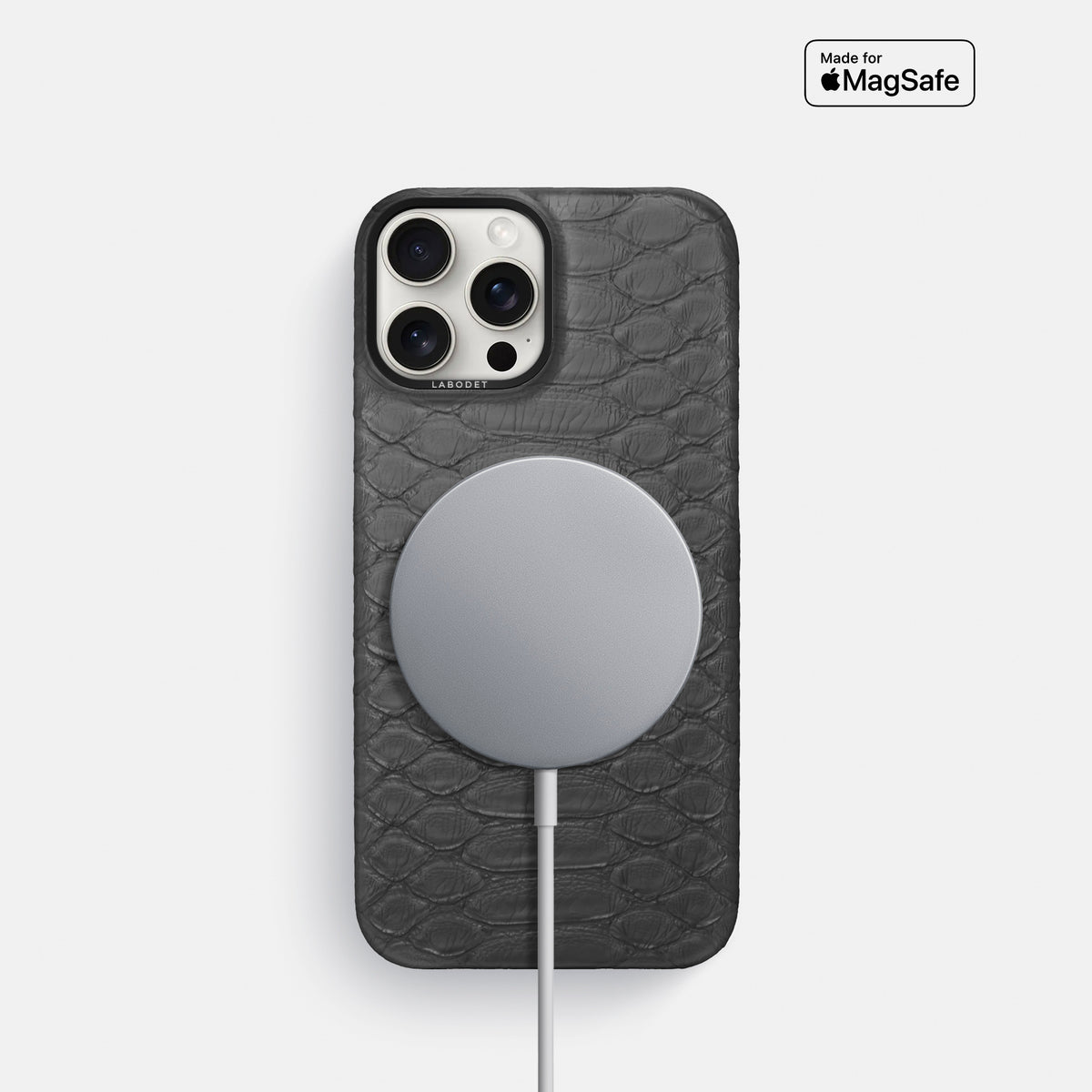 Grey iPhone 16 Pro Classic Case Python with Black Metal -5 | Grey-Black