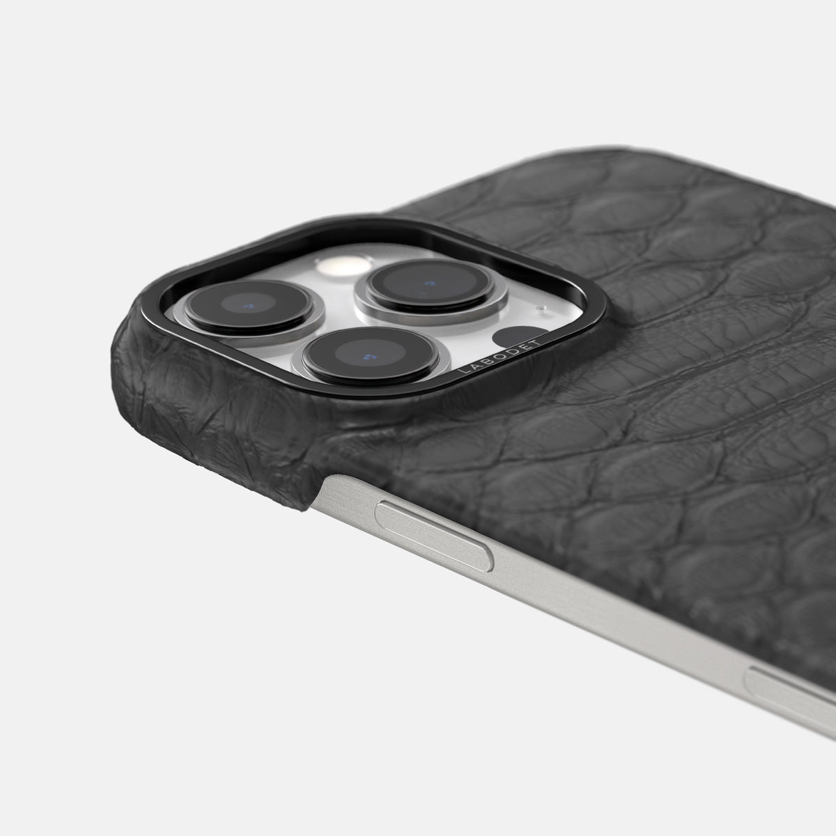 Grey iPhone 16 Pro Classic Case Python with Black Metal -6 | Grey-Black