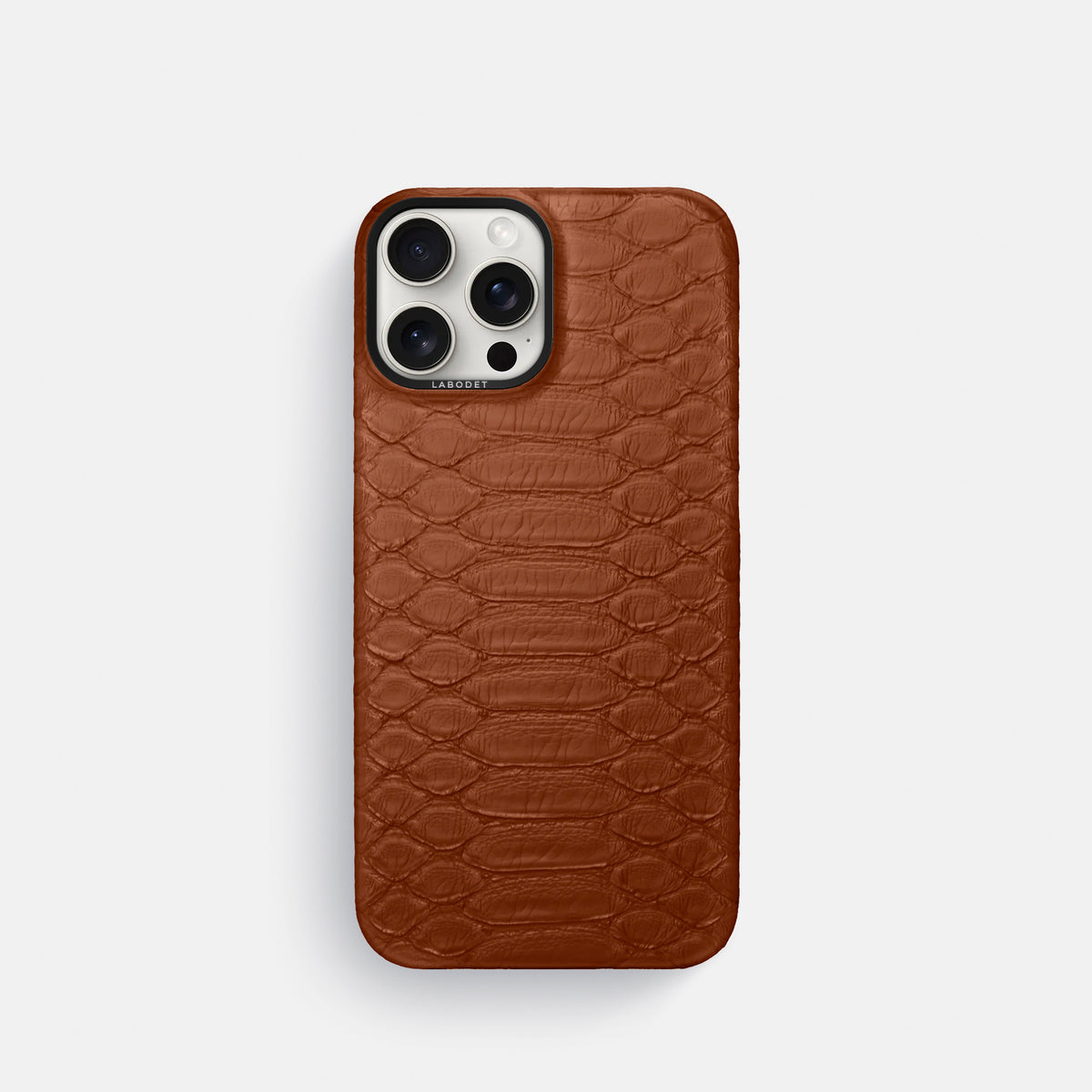 Medium Brown iPhone 16 Pro Classic Case Python with Black Metal -1 | Medium-Brown-Black
