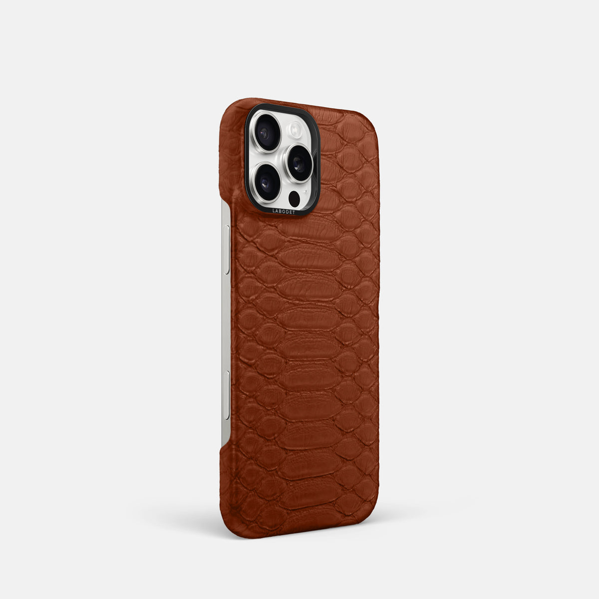 Medium Brown iPhone 16 Pro Classic Case Python with Black Metal -2 | Medium-Brown-Black