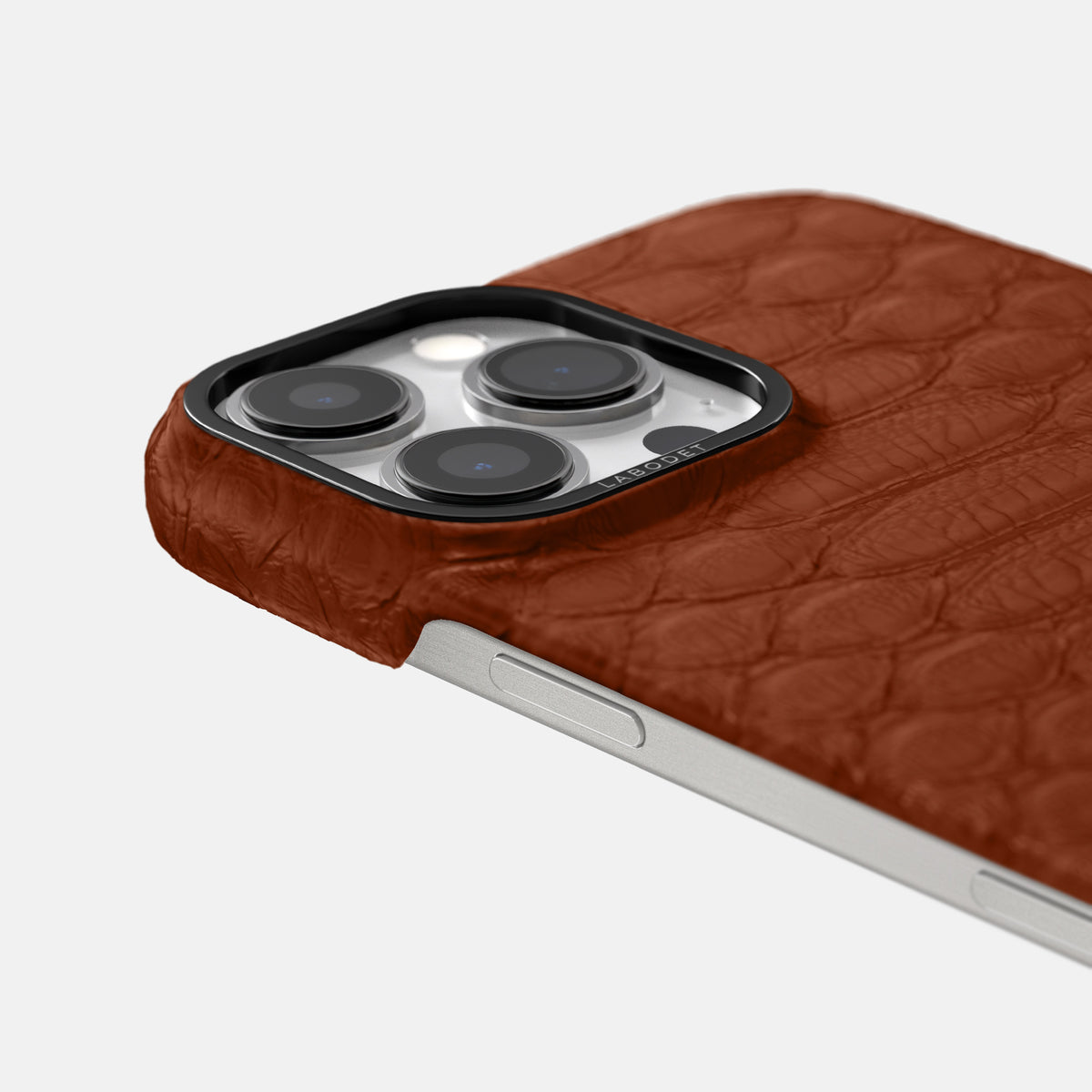 Medium Brown iPhone 16 Pro Classic Case Python with Black Metal -6 | Medium-Brown-Black