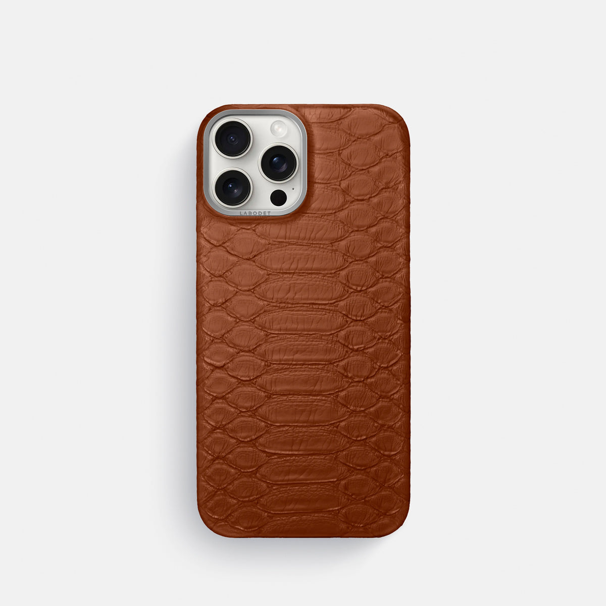 Medium Brown iPhone 16 Pro Classic Case Python with Steel Metal -1 | Medium-Brown-Steel