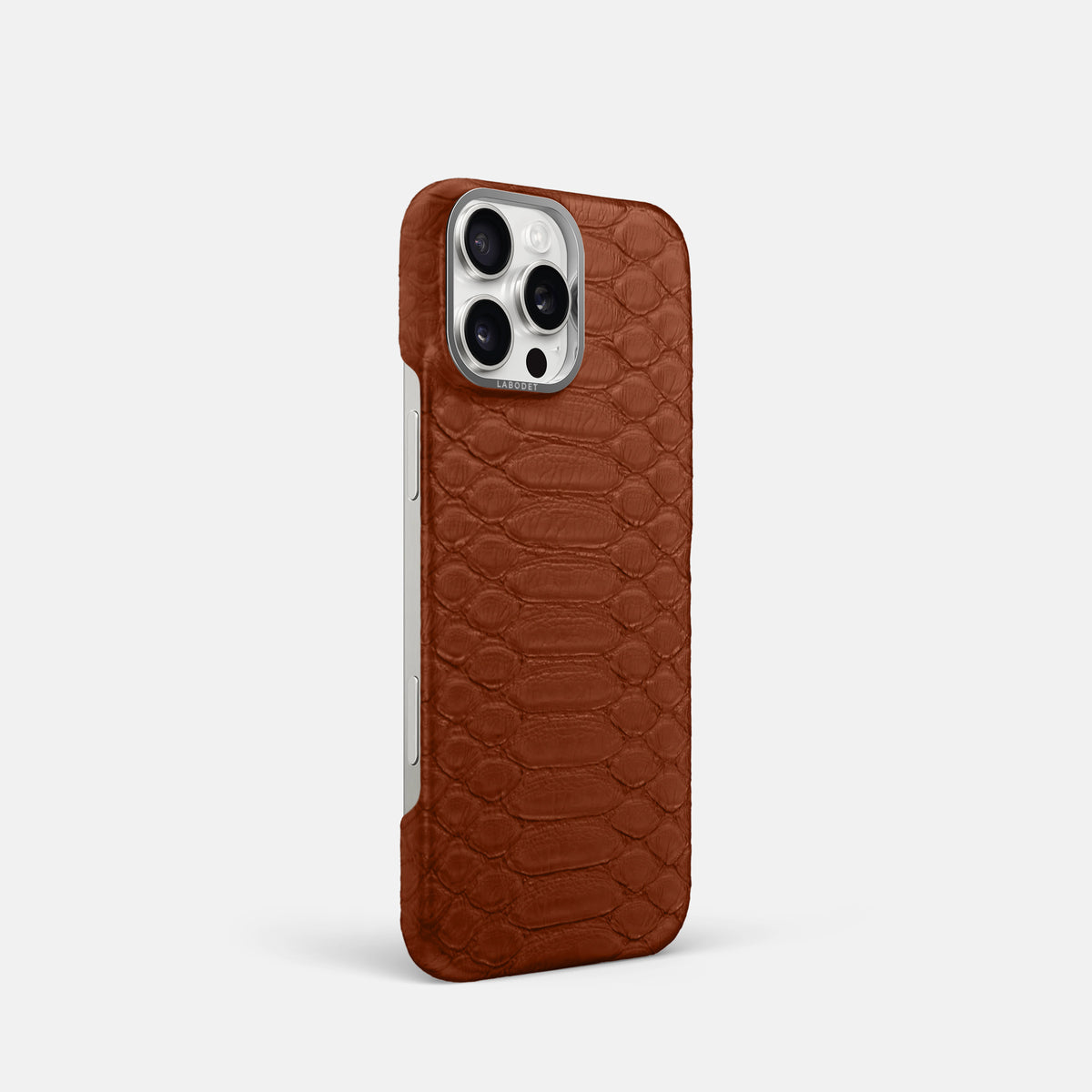 Medium Brown iPhone 16 Pro Classic Case Python with Steel Metal -2 | Medium-Brown-Steel