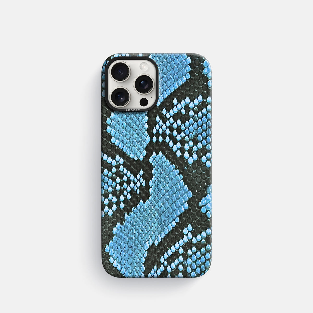 Pacific Blue iPhone 16 Pro Classic Case In Python with Black Metal -1 | Pacific-Blue-Black