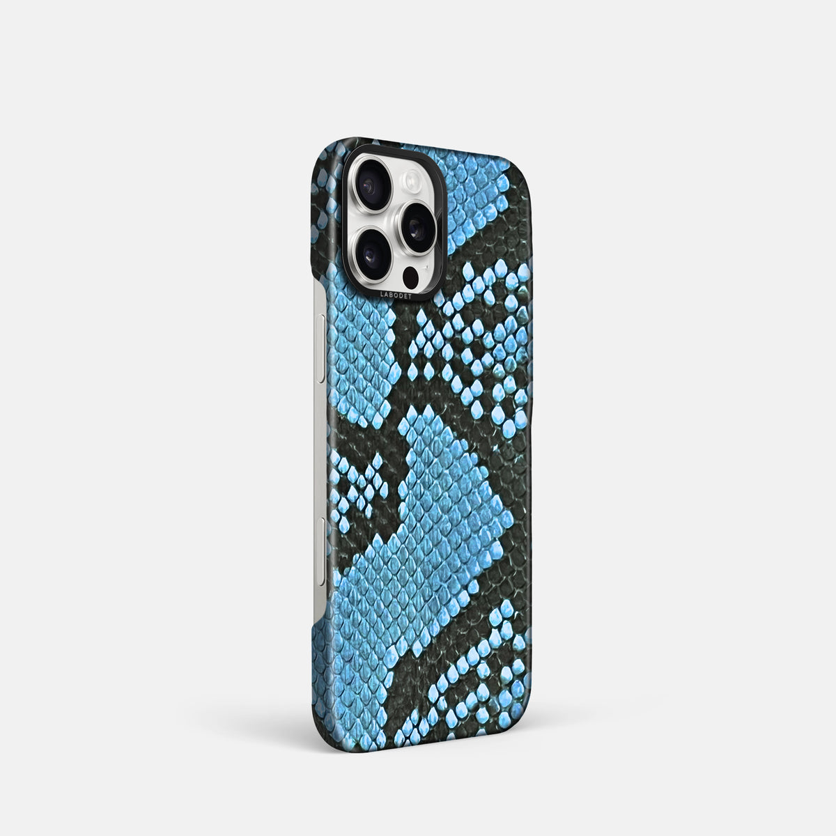 Pacific Blue iPhone 16 Pro Classic Case In Python with Black Metal -2 | Pacific-Blue-Black