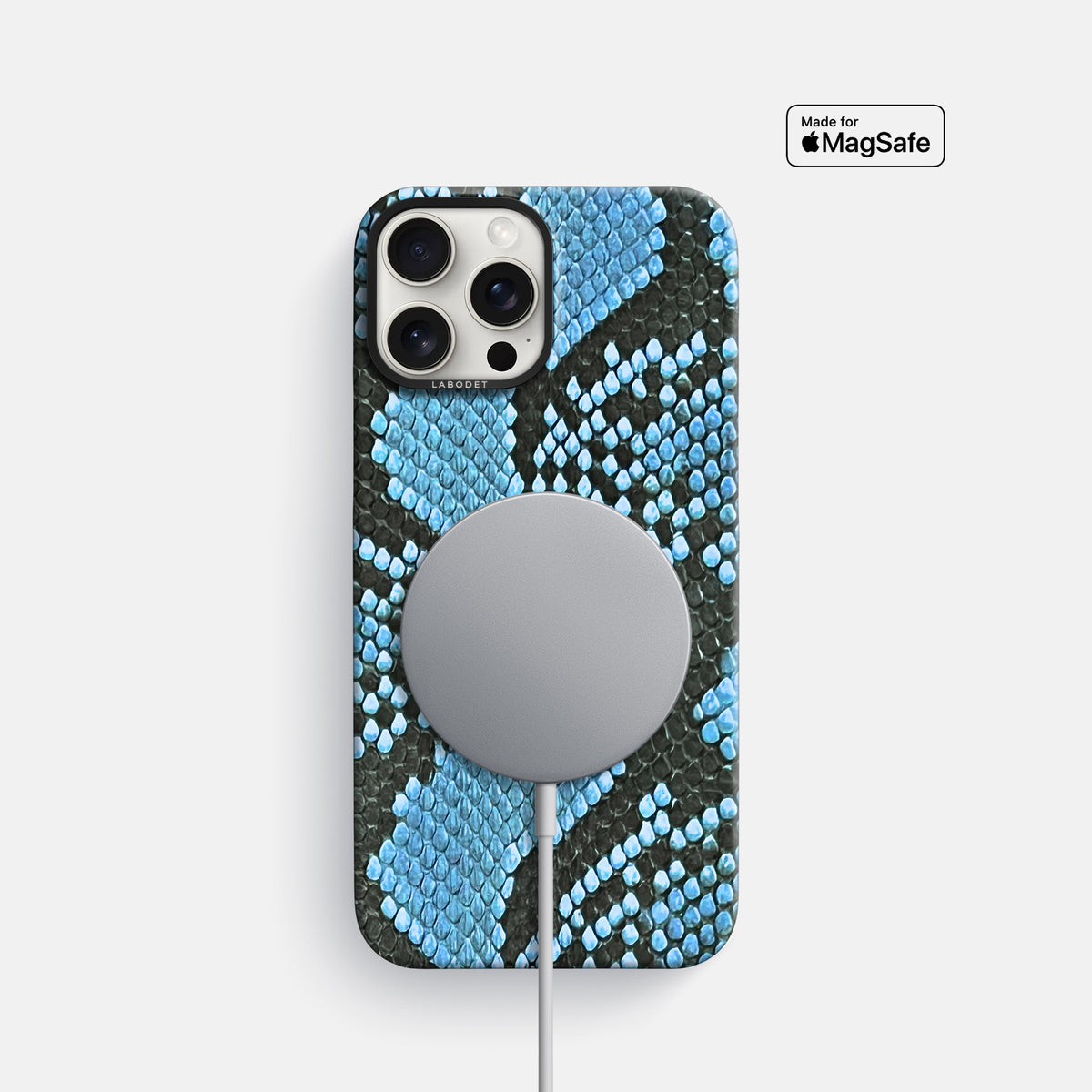Pacific Blue iPhone 16 Pro Classic Case In Python with Black Metal -5 | Pacific-Blue-Black