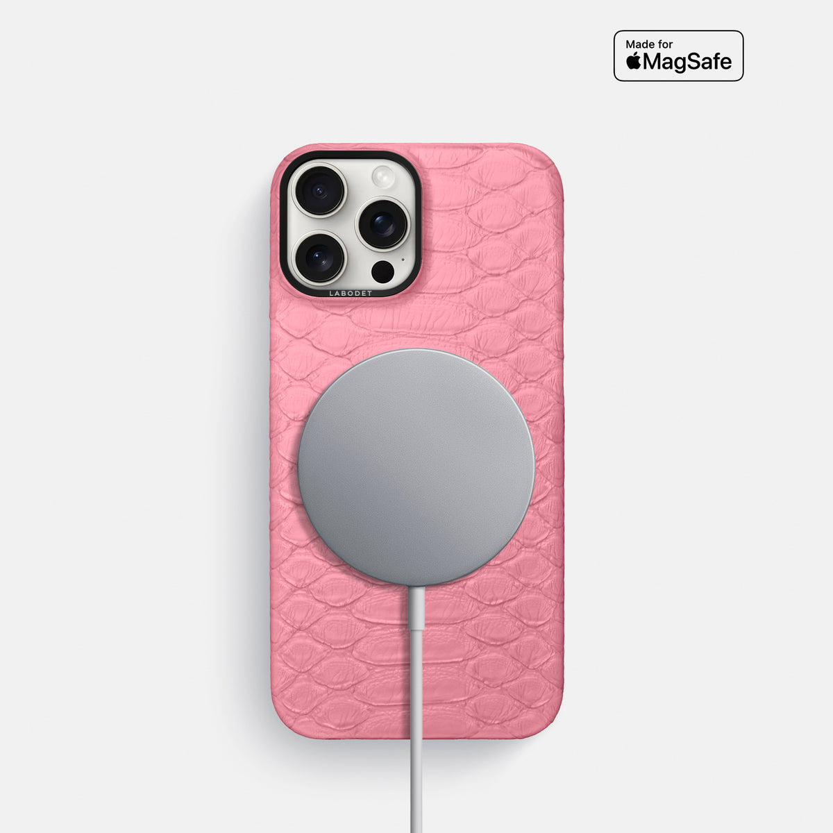 Pink iPhone 16 Pro Classic Case Python with Black Metal -5 | Pink-Black