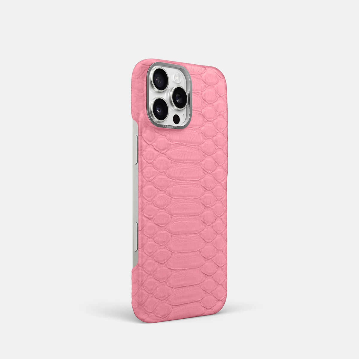 Pink iPhone 16 Pro Classic Case Python with Steel Metal -2 | Pink-Steel