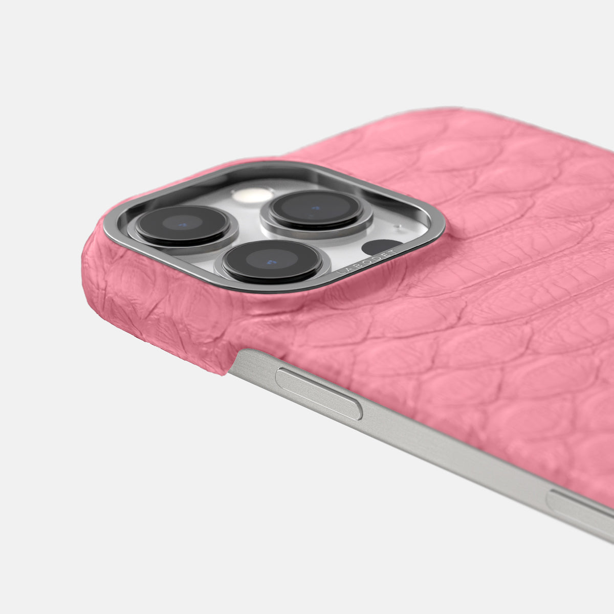 Pink iPhone 16 Pro Classic Case Python with Steel Metal -6 | Pink-Steel