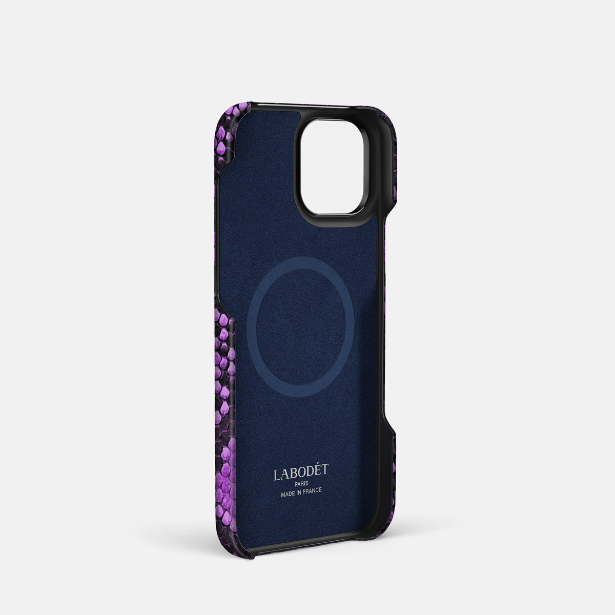 Purple iPhone 16 Pro Classic Case In Python with Black Metal -4 | Purple-Black