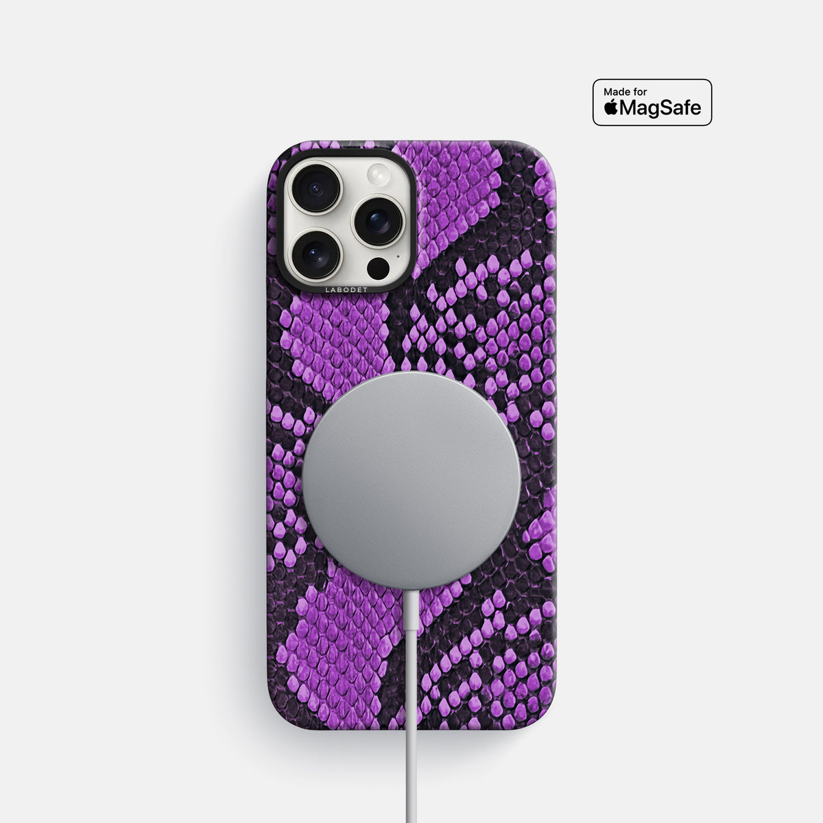 Purple iPhone 16 Pro Classic Case In Python with Black Metal -5 | Purple-Black