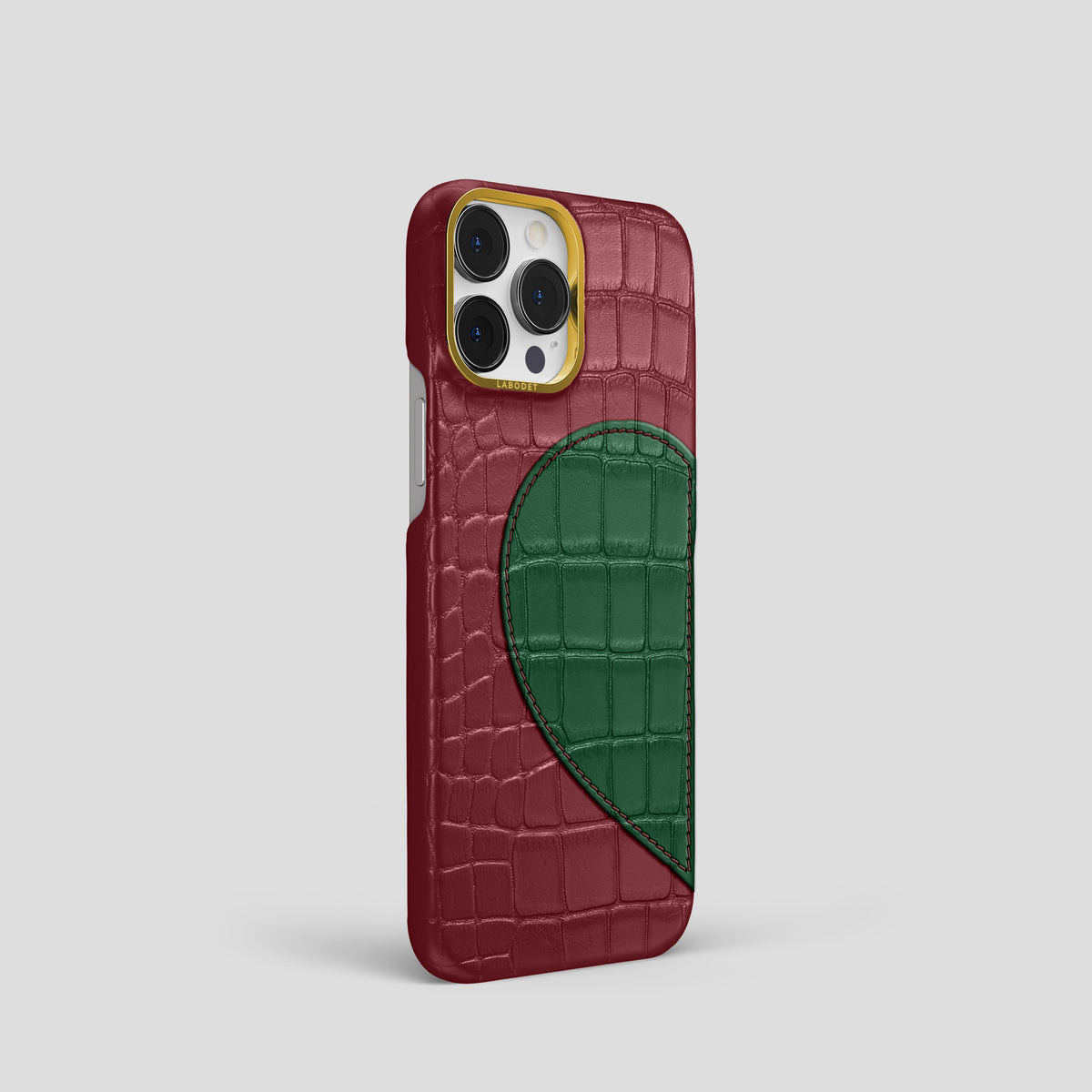 Burgundy iPhone 15 Pro Hearts Case Alligator with Gold Metal -2 | Burgundy-Gold