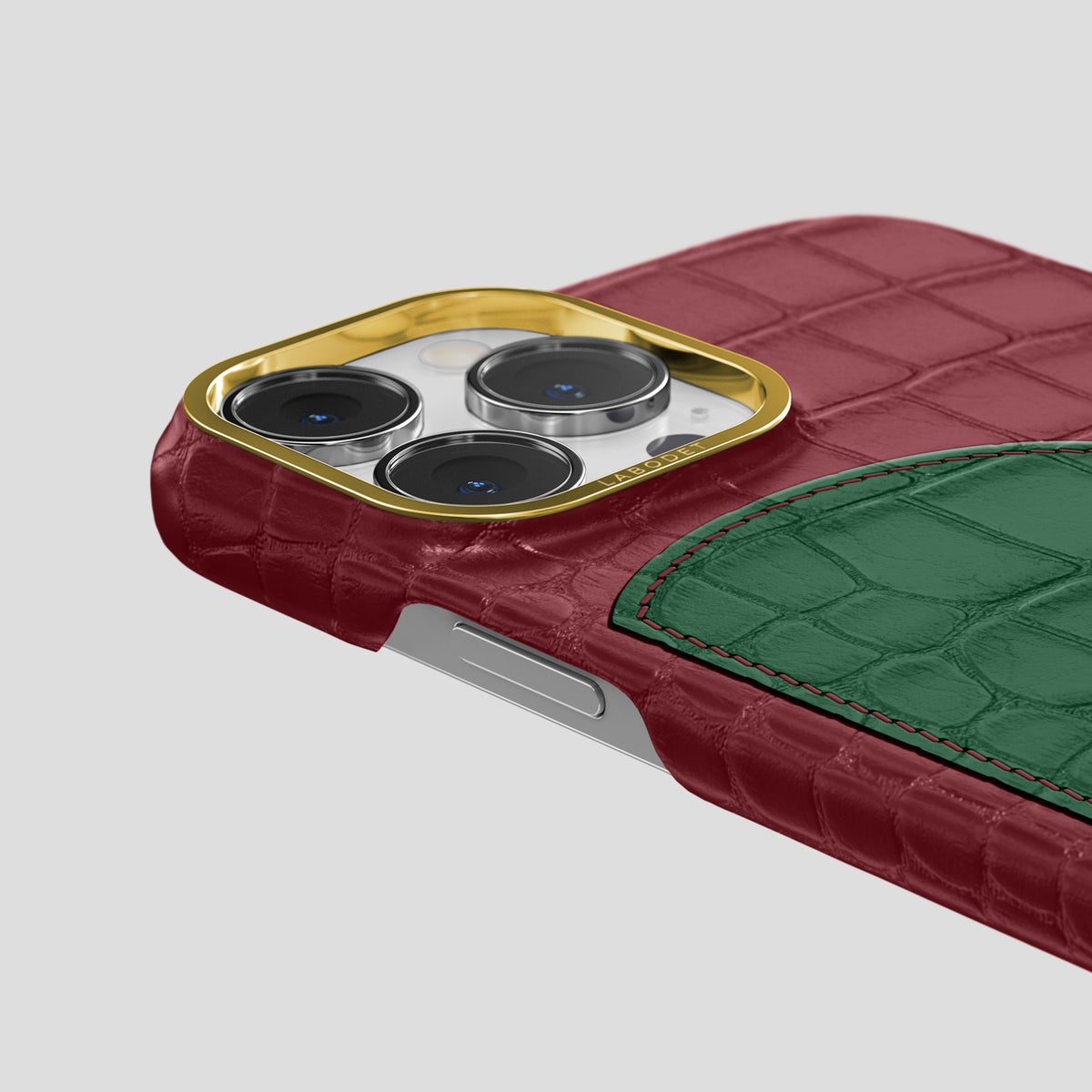 Burgundy iPhone 15 Pro Hearts Case Alligator with Gold Metal -5 | Burgundy-Gold