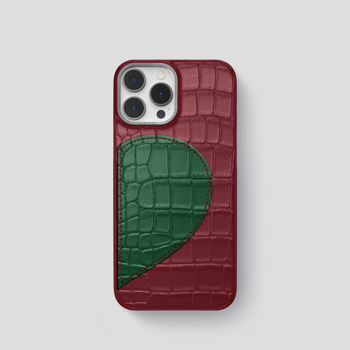 Burgundy iPhone 15 Pro Hearts Case Alligator with Steel Metal -1 | Burgundy-Steel