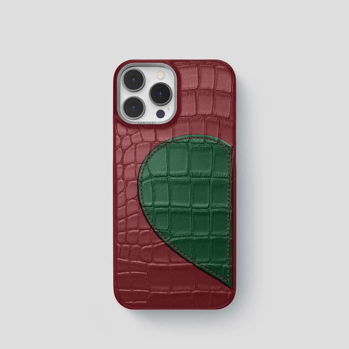 Burgundy iPhone 15 Pro Hearts Case Alligator with Steel Metal -1 | Burgundy-Steel