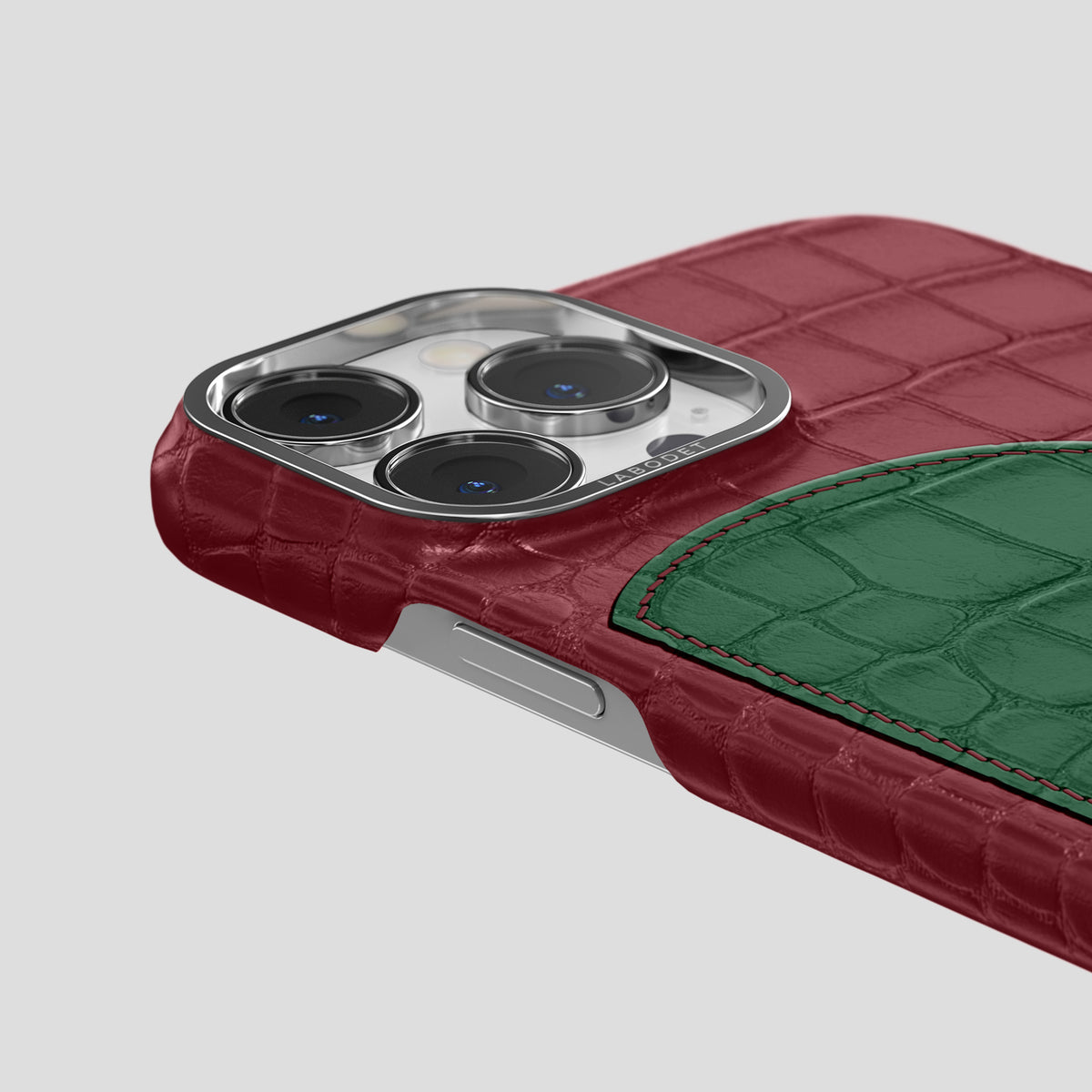 Burgundy iPhone 15 Pro Hearts Case Alligator with Steel Metal -5 | Burgundy-Steel