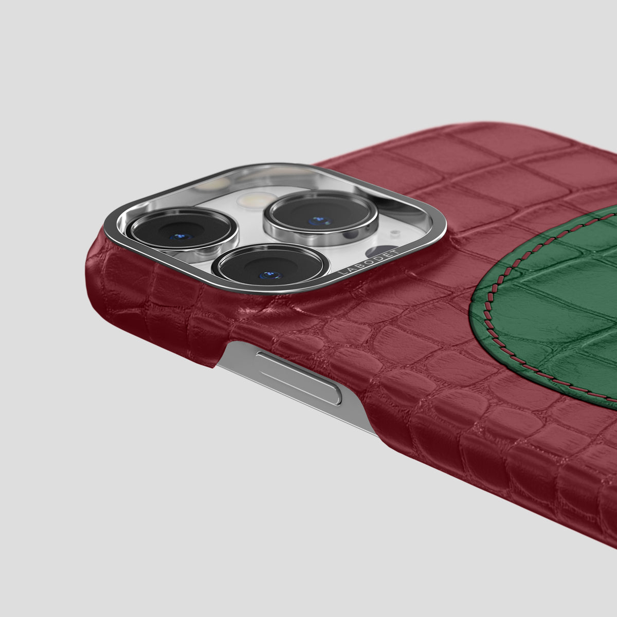 Burgundy iPhone 15 Pro Hearts Case Alligator with Steel Metal -5 | Burgundy-Steel