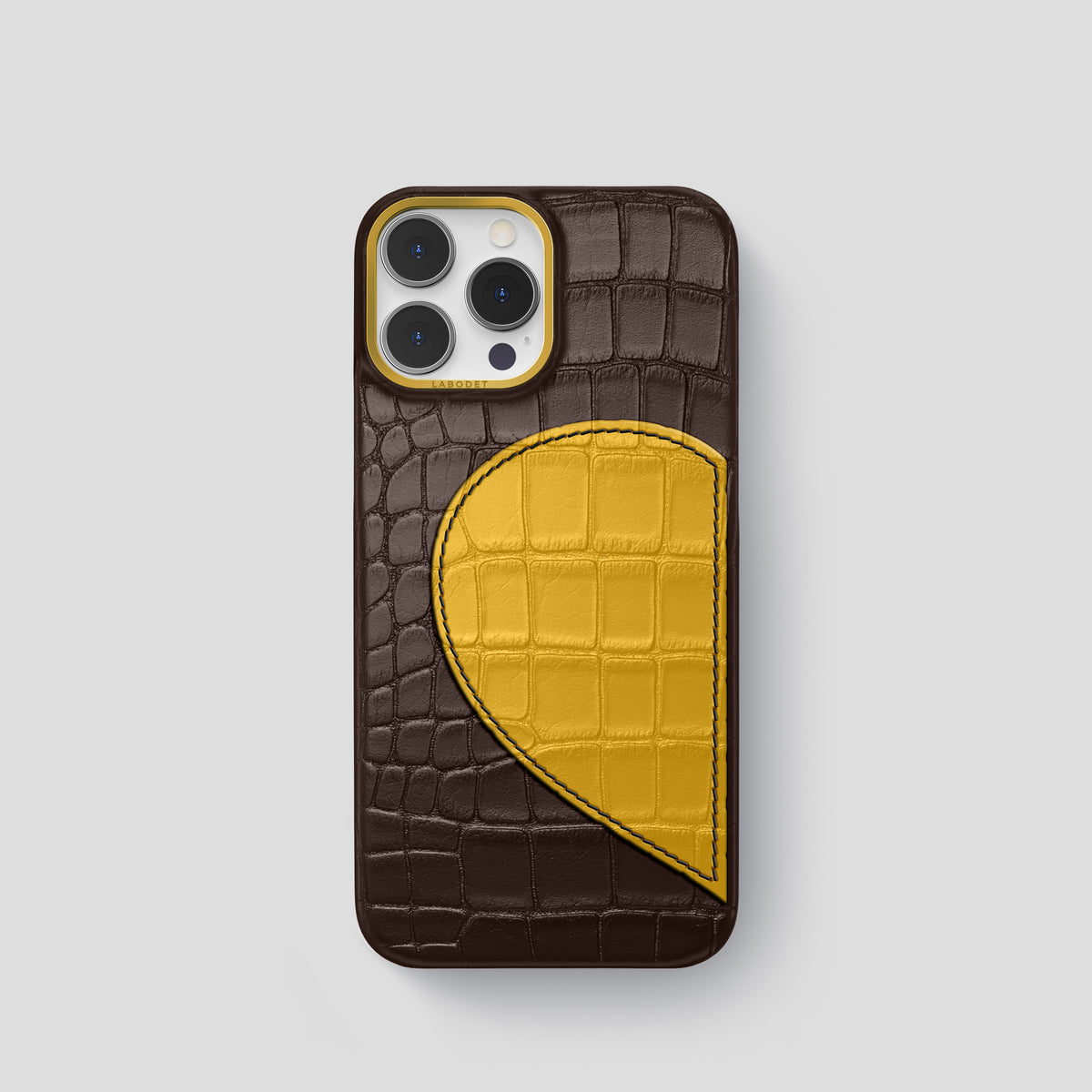 Dark-Brown iPhone 15 Pro Hearts Case Alligator with Gold Metal -1 | Dark-Brown-Gold