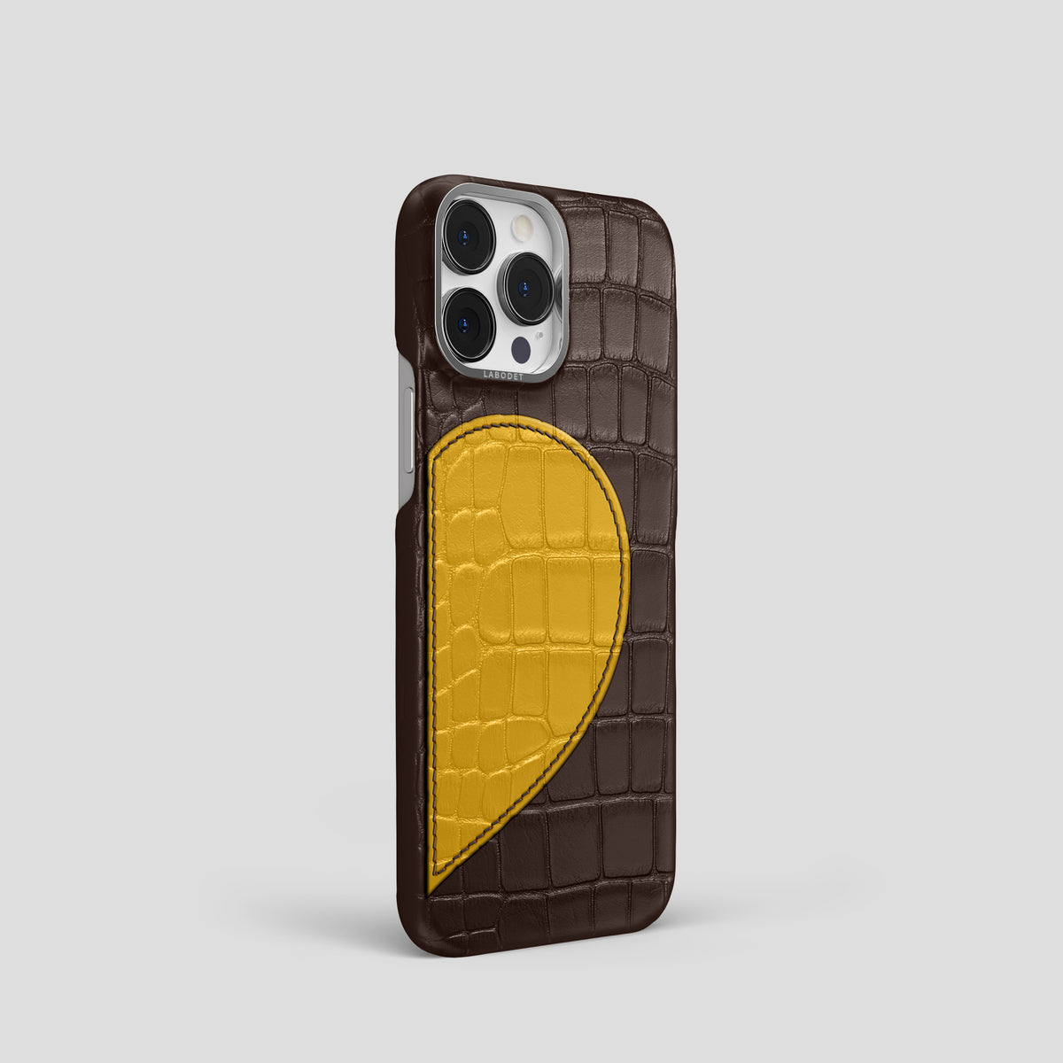 Dark-Brown iPhone 15 Pro Hearts Case Alligator with Steel Metal -2 | Dark-Brown-Steel