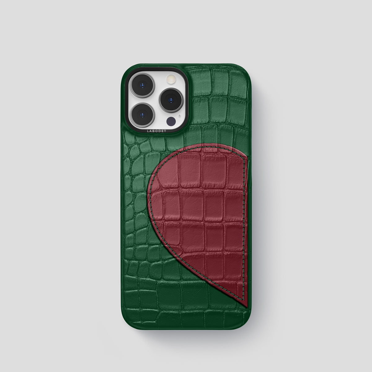 Forest-Green iPhone 15 Pro Hearts Case Alligator with Black Metal -1 | Forest-Green-Black