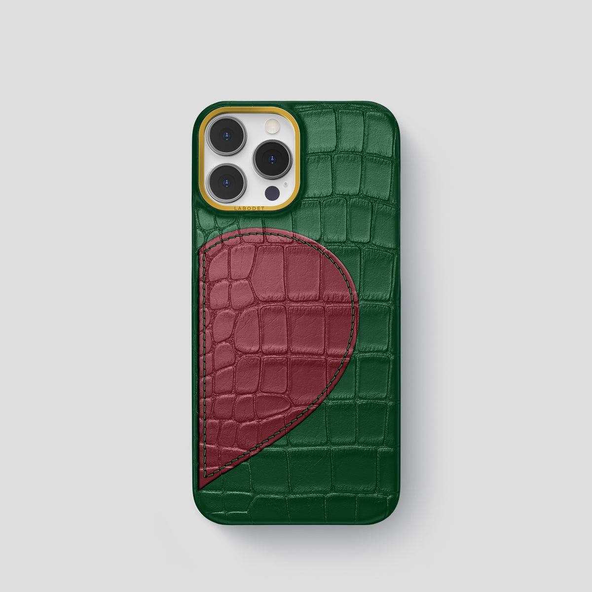 Forest-Green iPhone 15 Pro Hearts Case Alligator with Gold Metal -1 | Forest-Green-Gold