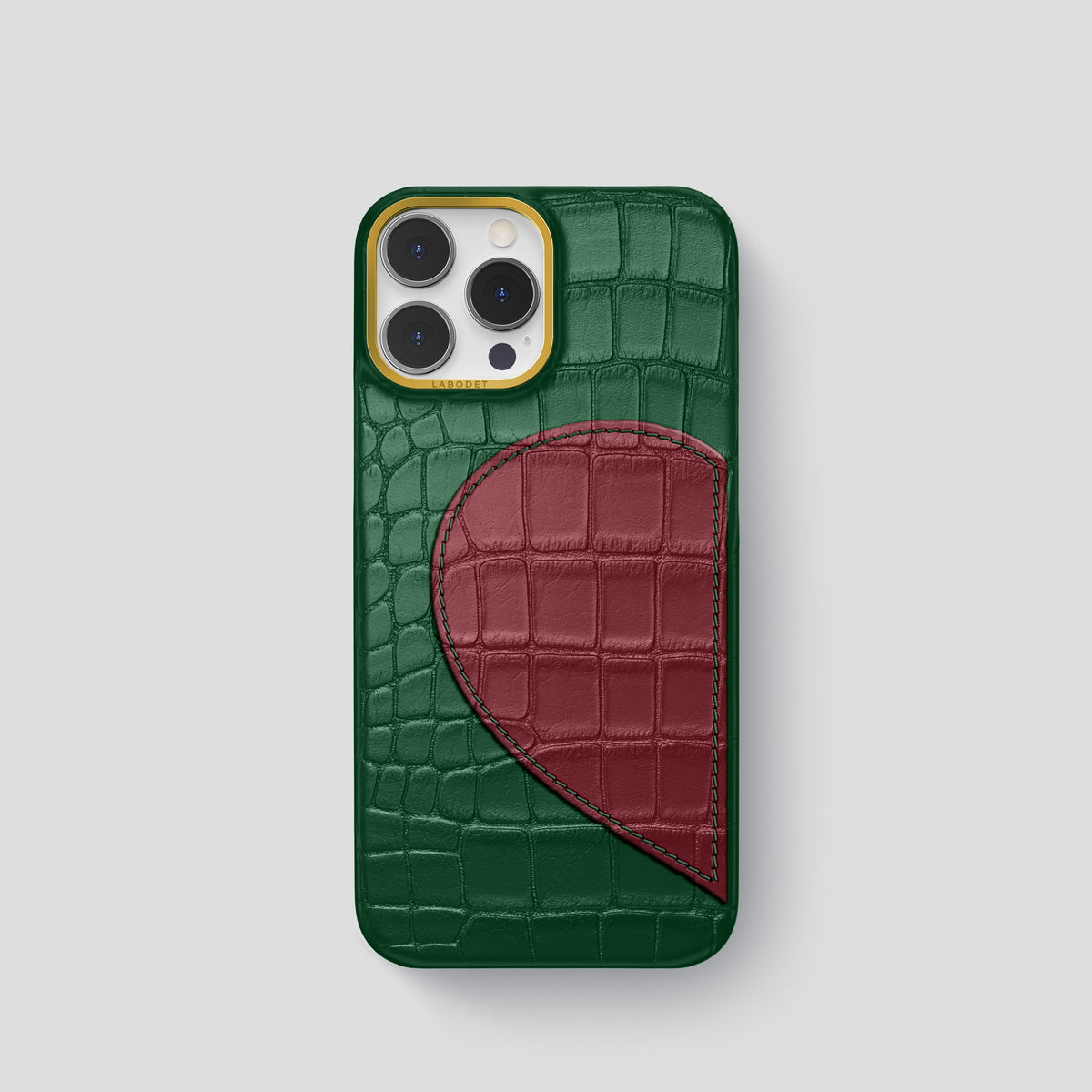 Forest-Green iPhone 15 Pro Hearts Case Alligator with Gold Metal -1 | Forest-Green-Gold