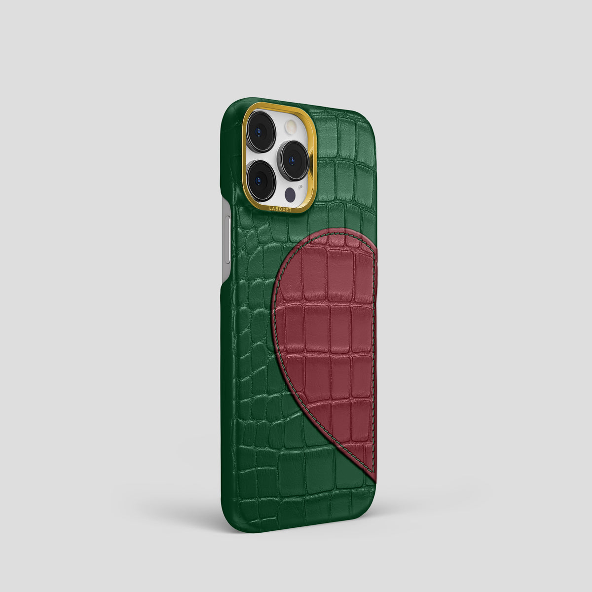 Forest-Green iPhone 15 Pro Hearts Case Alligator with Gold Metal -2 | Forest-Green-Gold