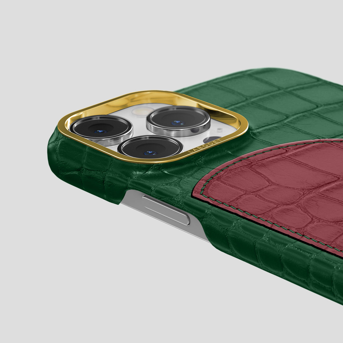 Forest-Green iPhone 15 Pro Hearts Case Alligator with Gold Metal -5 | Forest-Green-Gold