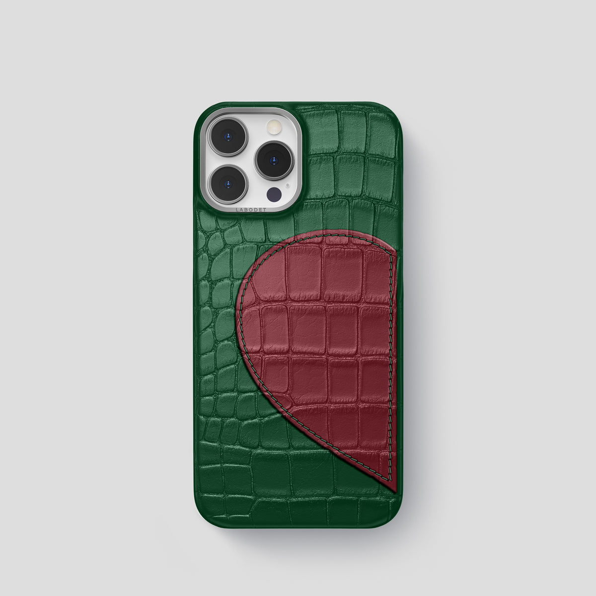 Forest-Green iPhone 15 Pro Hearts Case Alligator with Steel Metal -1 | Forest-Green-Steel