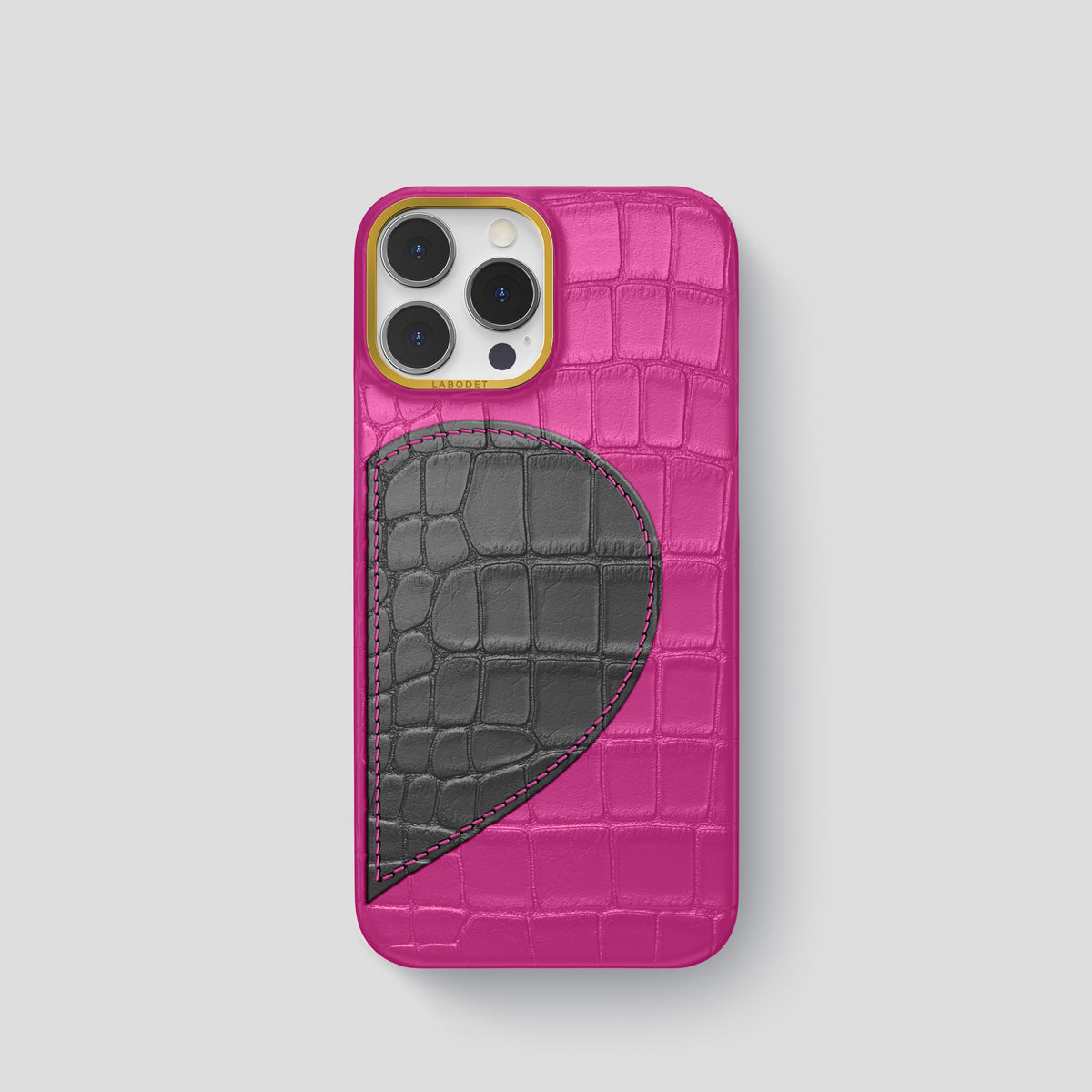 Fuchsia iPhone 15 Pro Hearts Case Alligator with Gold Metal -1 | Fuchsia-Gold