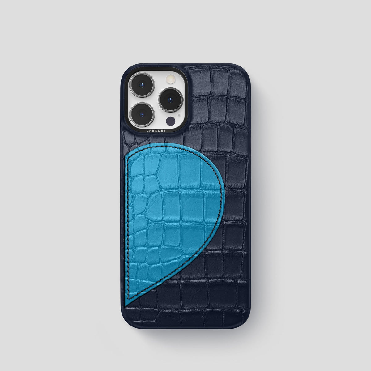 Navy Blue iPhone 15 Pro Hearts Case Alligator with Black Metal -1 | Navy-Blue-Black
