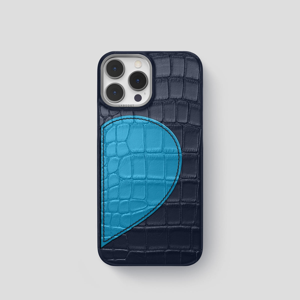 Navy Blue iPhone 15 Pro Hearts Case Alligator with Steel Metal -1 | Navy-Blue-Steel