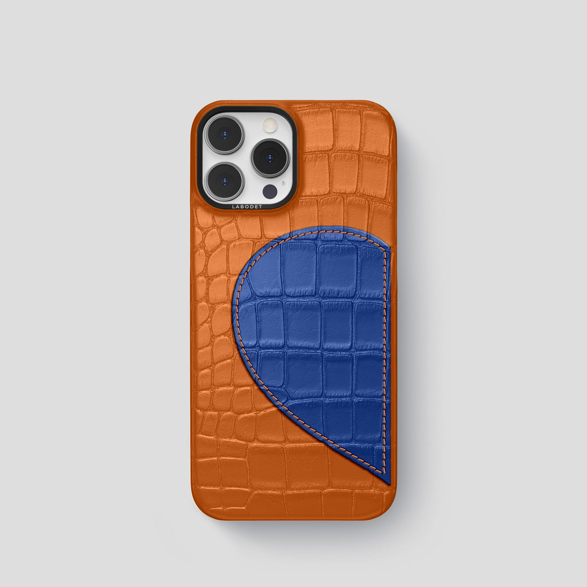 Orange iPhone 15 Pro Hearts Case Alligator with Black Metal -1 | Orange-Black