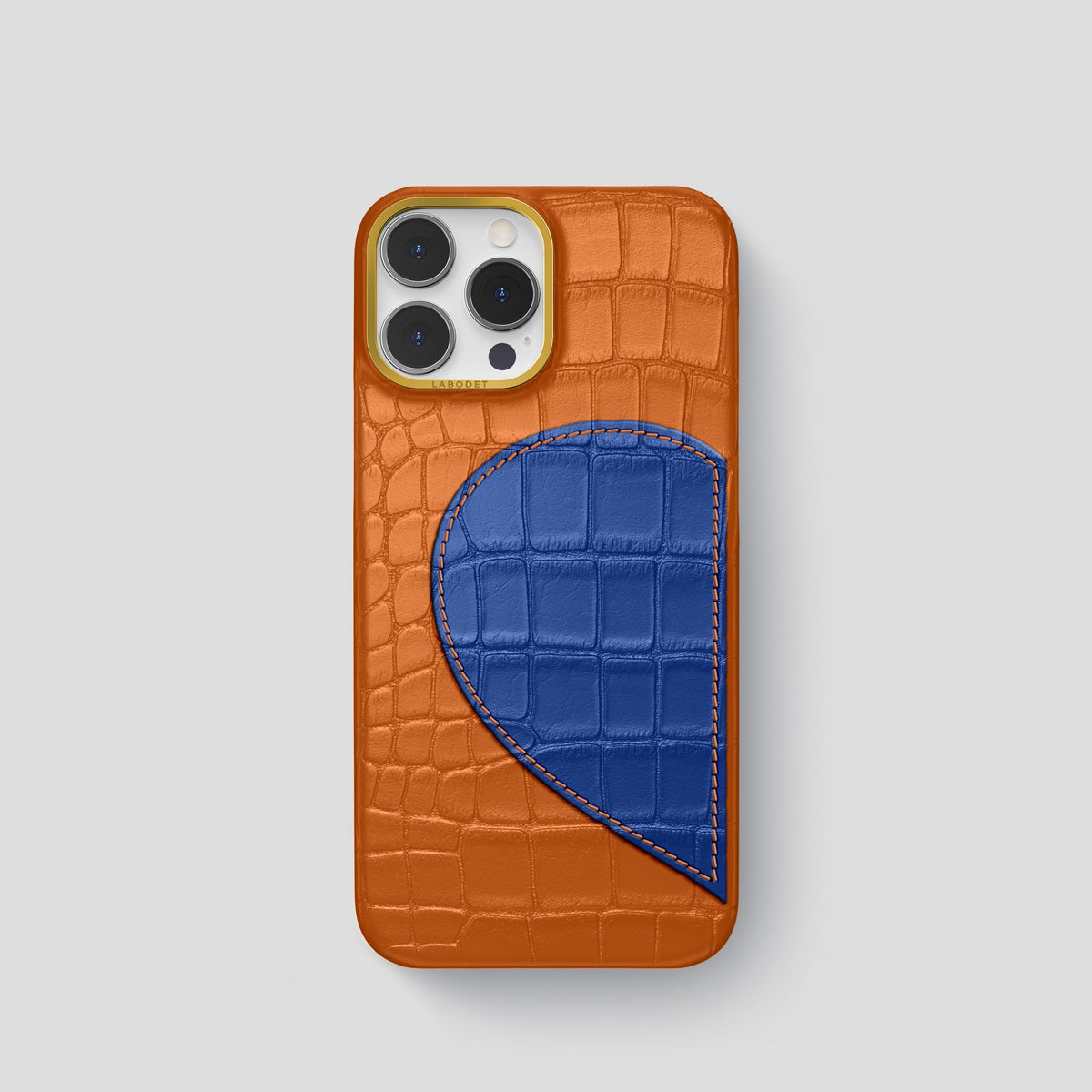 Orange iPhone 15 Pro Hearts Case Alligator with Gold Metal -1 | Orange-Gold