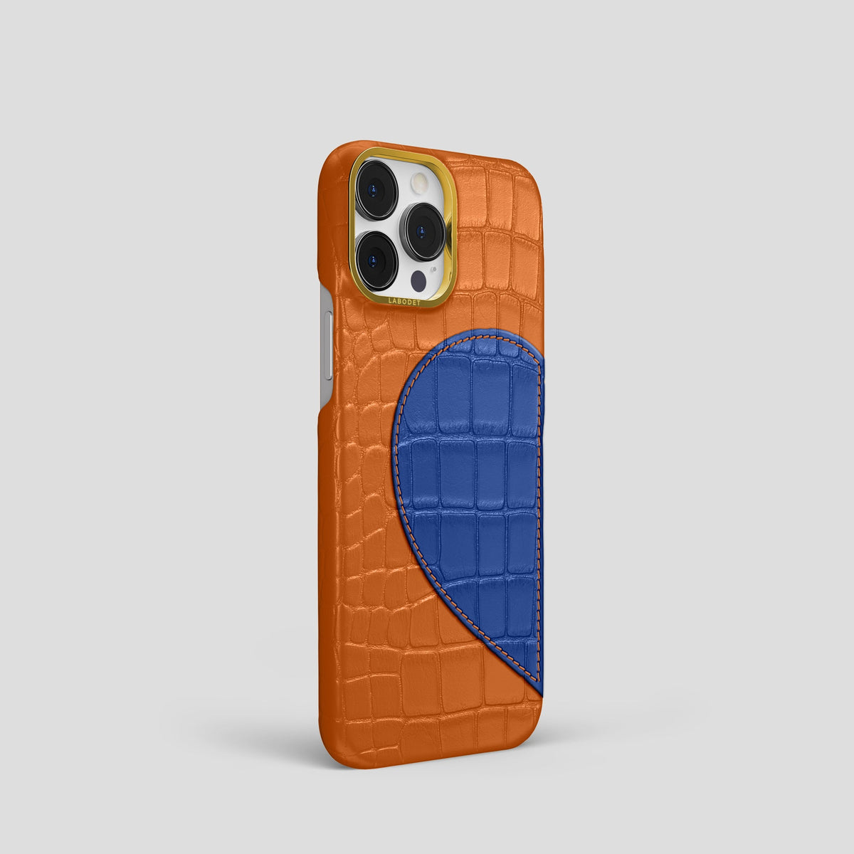 Orange iPhone 15 Pro Hearts Case Alligator with Gold Metal -2 | Orange-Gold