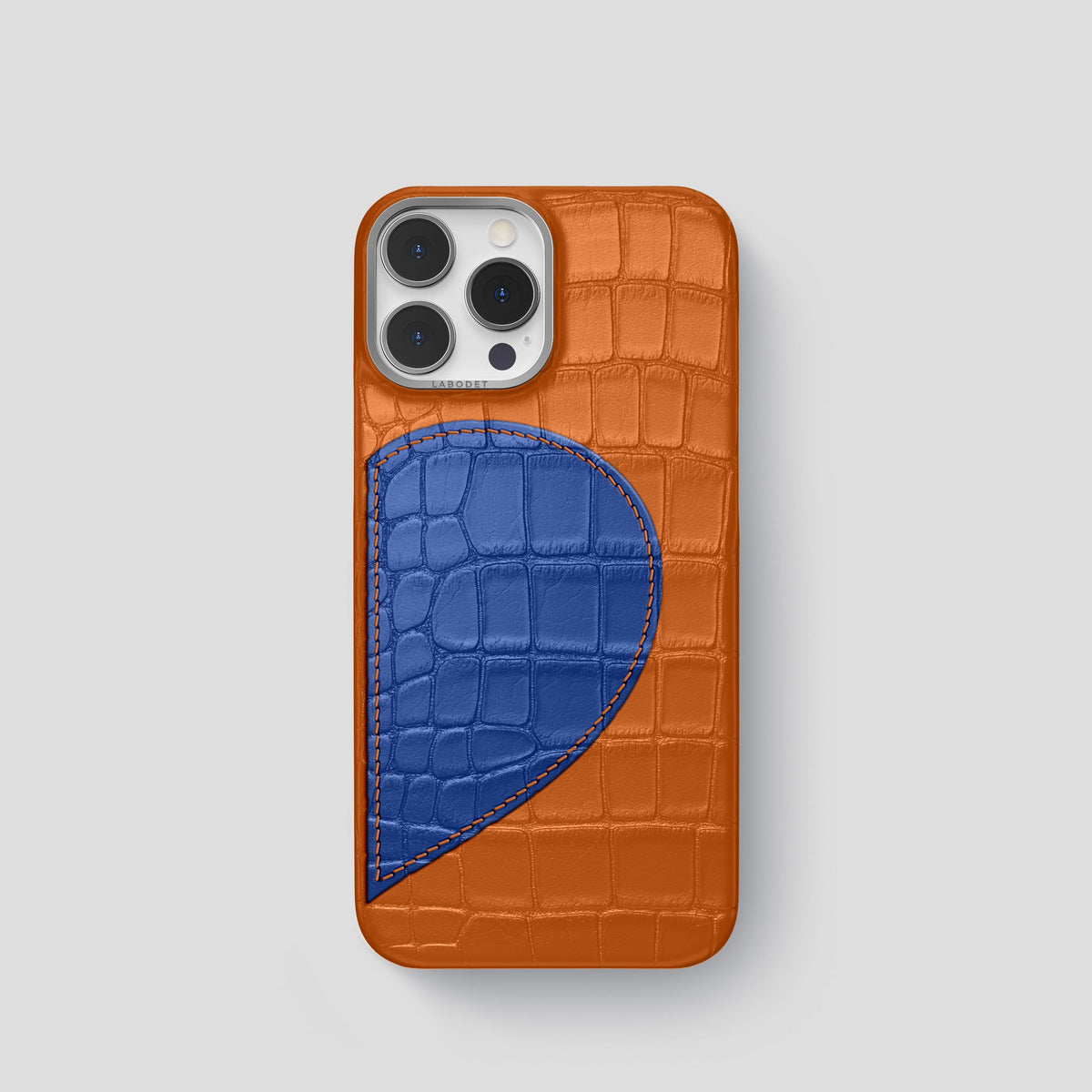 Orange iPhone 15 Pro Hearts Case Alligator with Steel Metal -1 | Orange-Steel