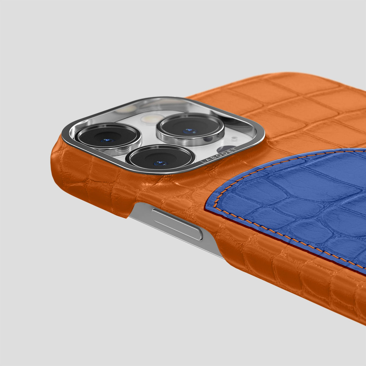 Orange iPhone 15 Pro Hearts Case Alligator with Steel Metal -5 | Orange-Steel