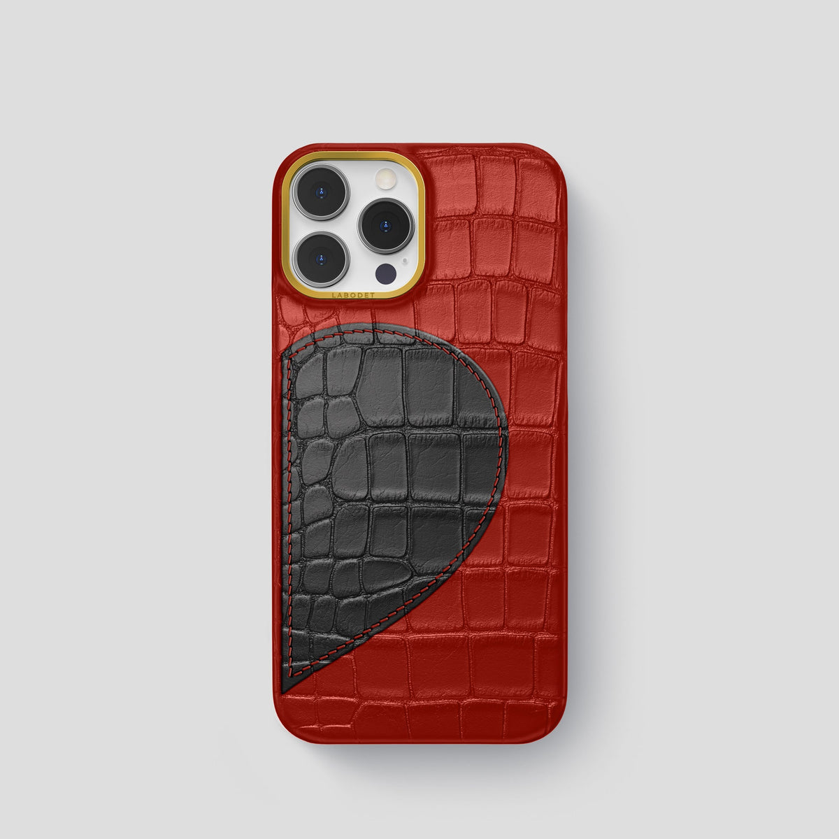 Red iPhone 15 Pro Hearts Case Alligator with Gold Metal -1 | Red-Gold
