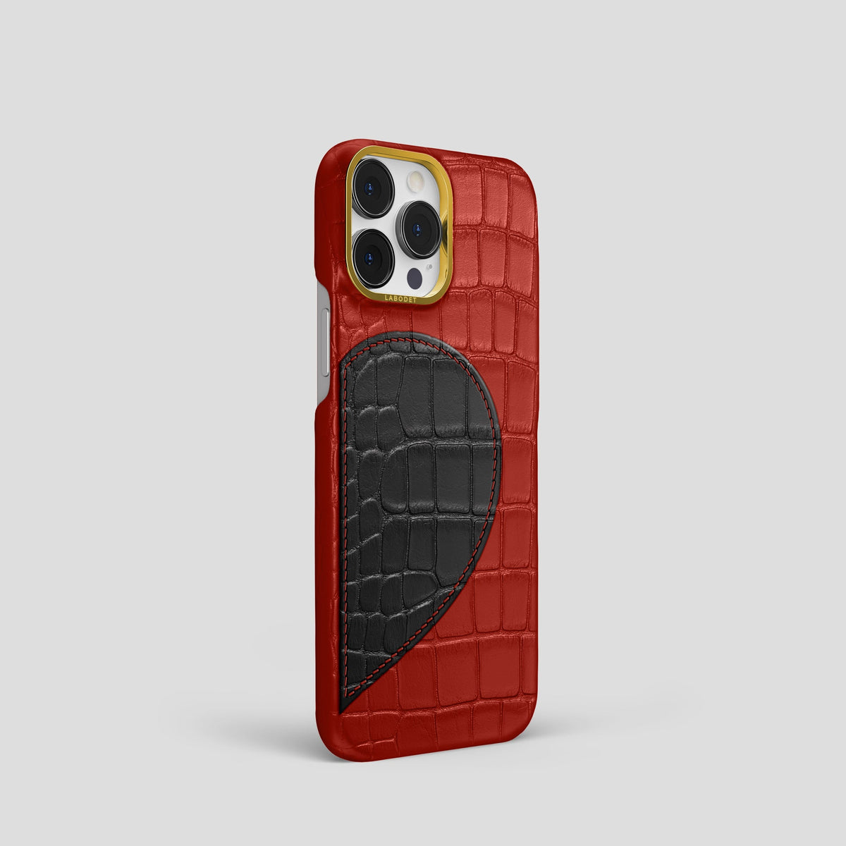 Red iPhone 15 Pro Hearts Case Alligator with Gold Metal -2 | Red-Gold