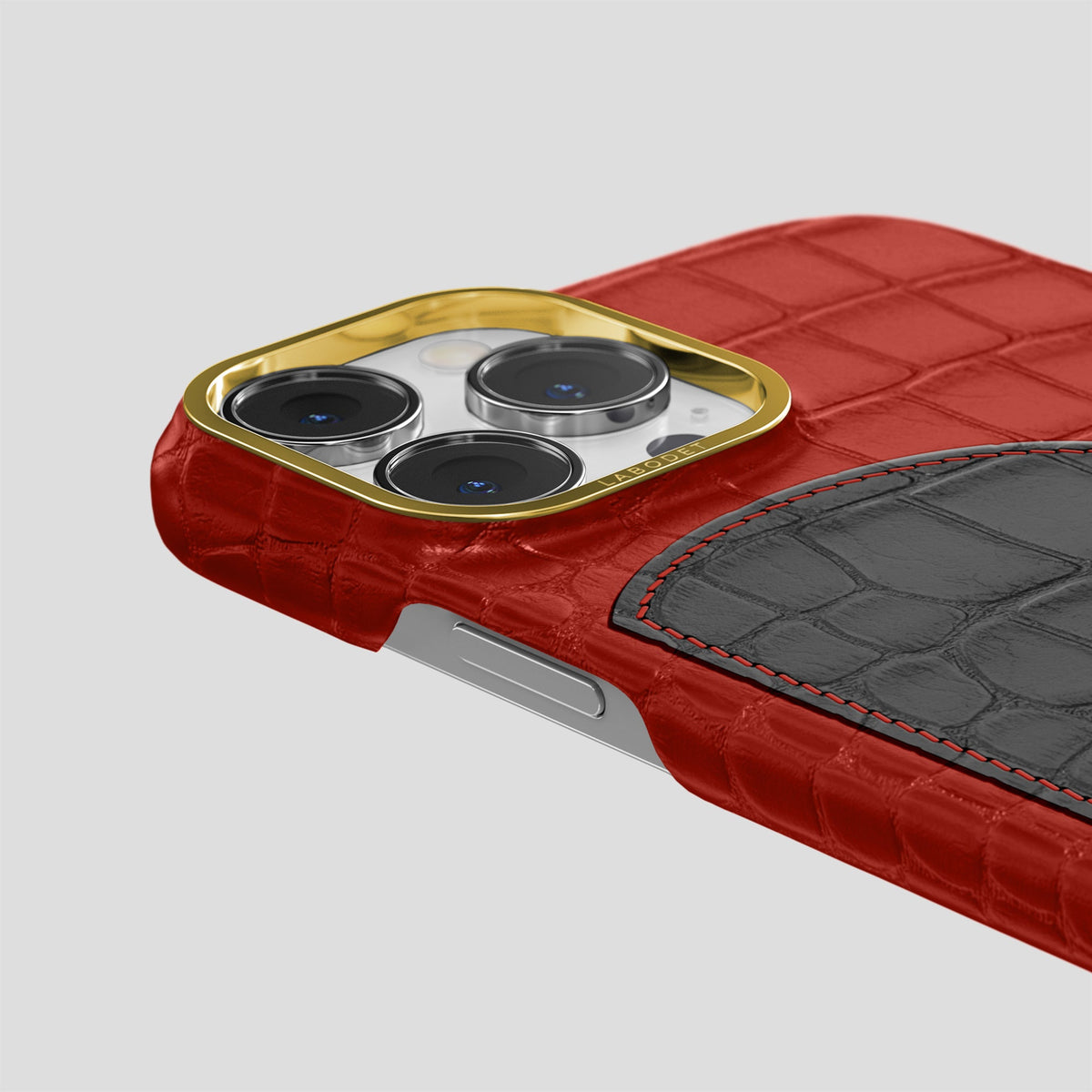 Red iPhone 15 Pro Hearts Case Alligator with Gold Metal -5 | Red-Gold