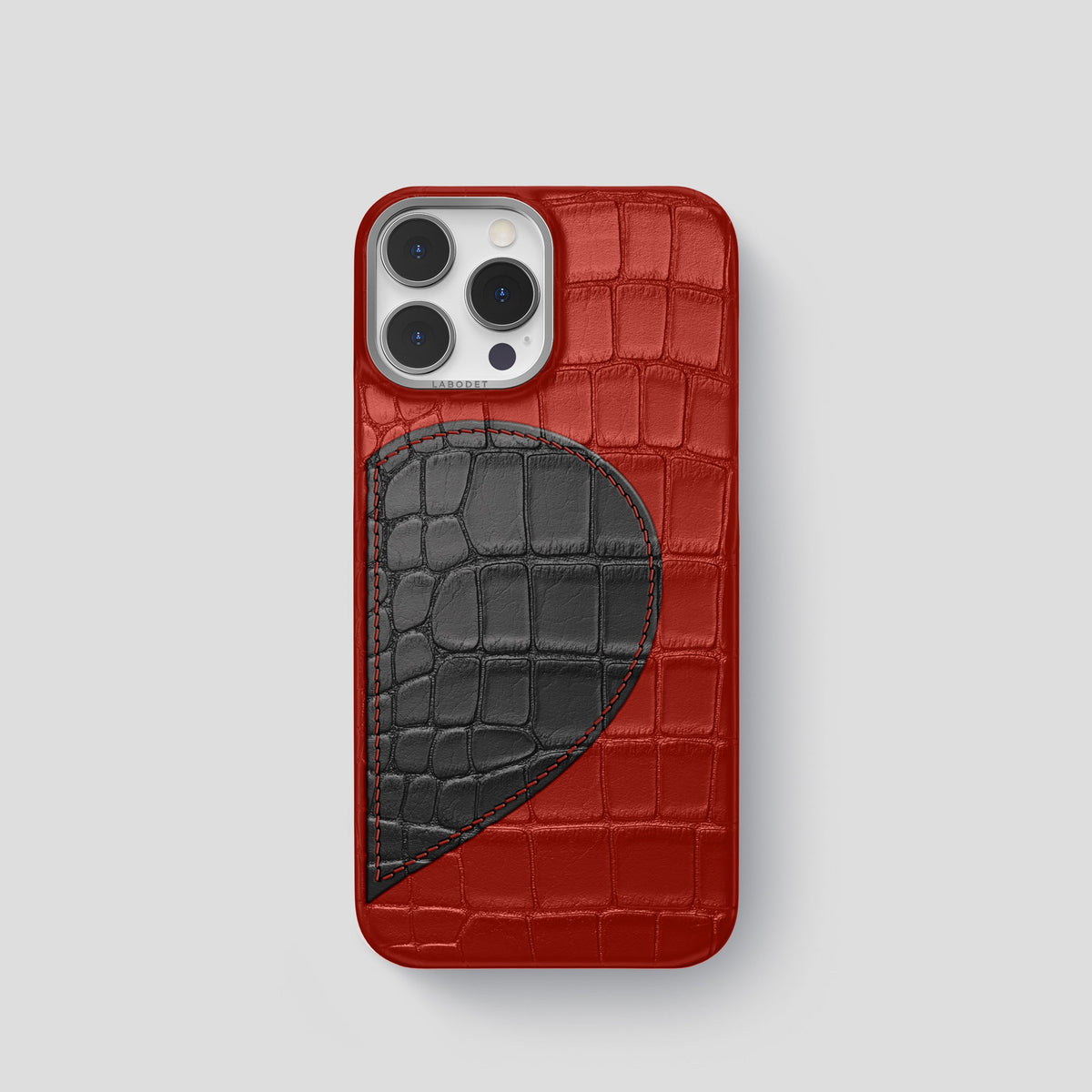 Red iPhone 15 Pro Hearts Case Alligator with Steel Metal -1 | Red-Steel