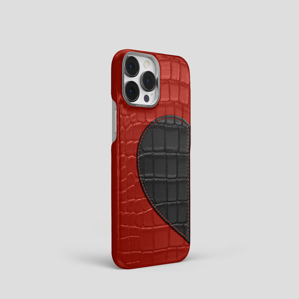 Red iPhone 15 Pro Hearts Case Alligator with Steel Metal -2 | Red-Steel