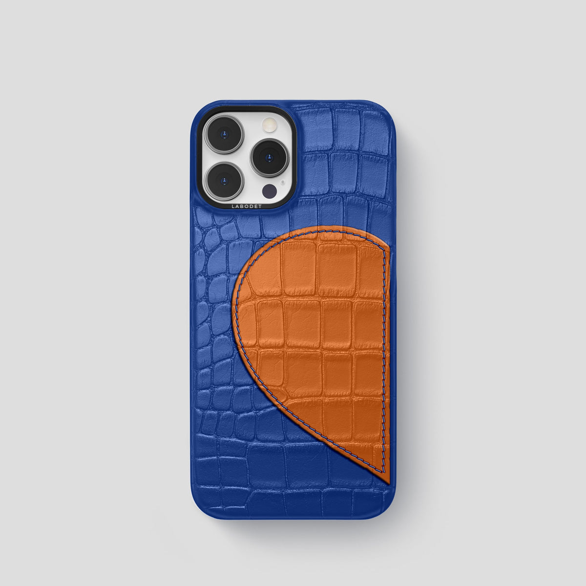 Royal Blue iPhone 15 Pro Hearts Case Alligator with Black Metal -1 | Royal-Blue-Black