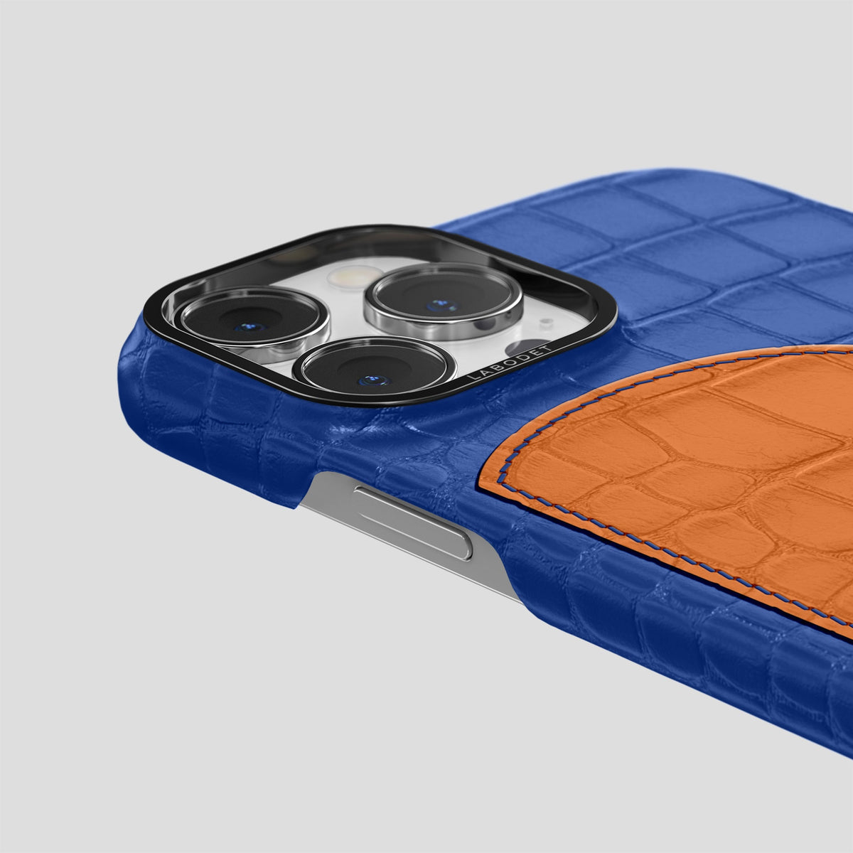 Royal Blue iPhone 15 Pro Hearts Case Alligator with Black Metal -5 | Royal-Blue-Black