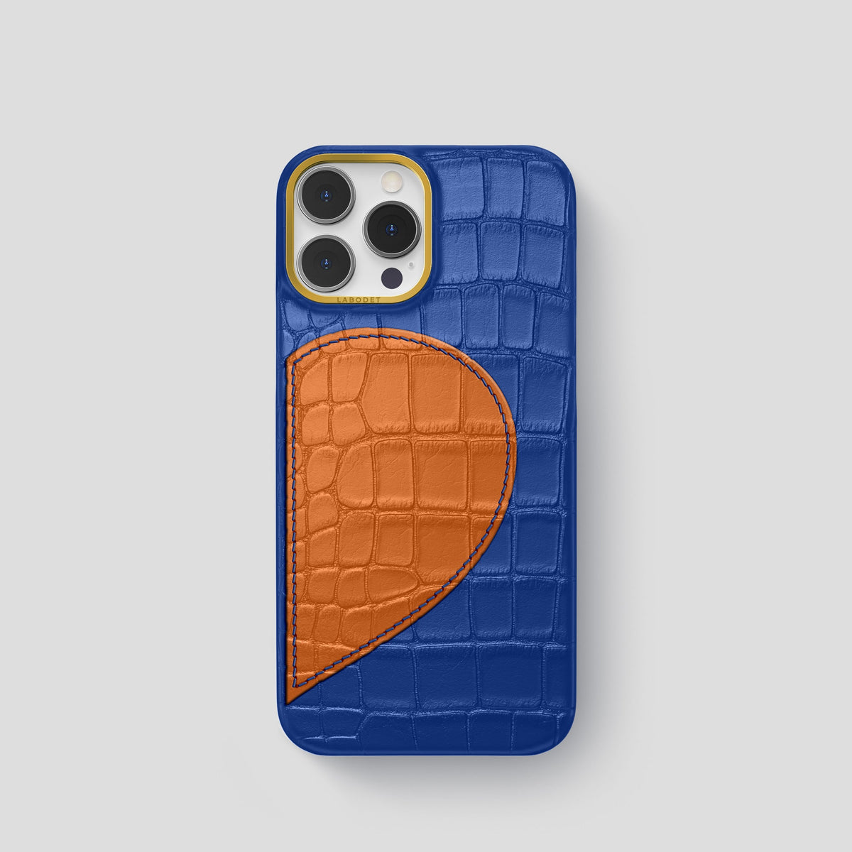 Royal Blue iPhone 15 Pro Hearts Case Alligator with Gold Metal -1 | Royal-Blue-Gold