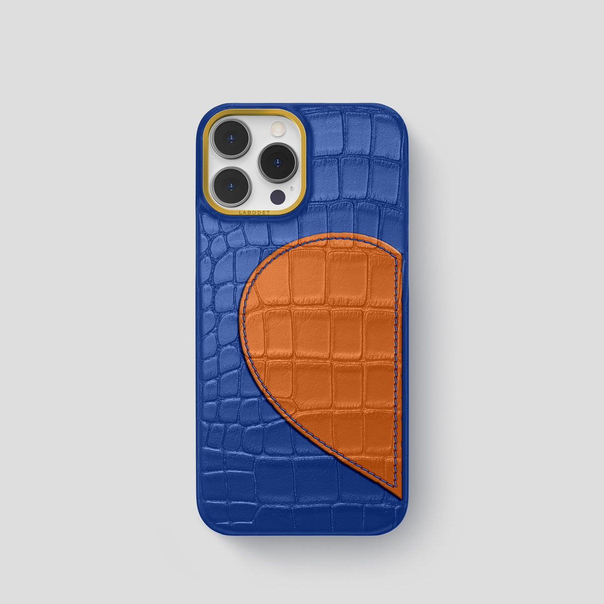 Royal Blue iPhone 15 Pro Hearts Case Alligator with Gold Metal -1 | Royal-Blue-Gold
