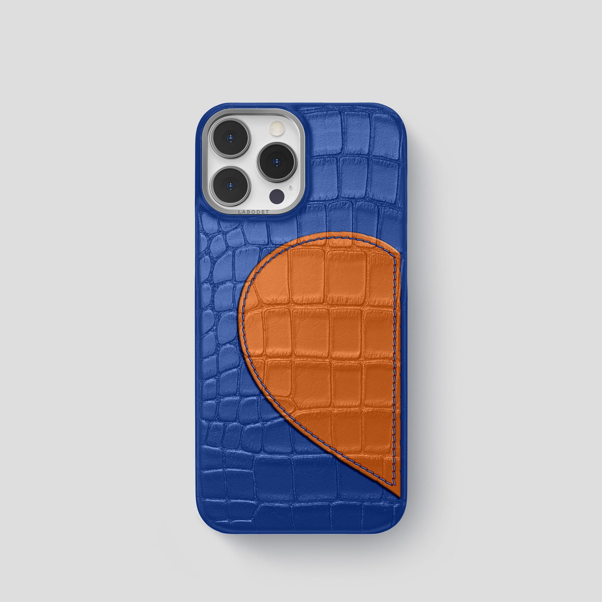 Royal Blue iPhone 15 Pro Hearts Case Alligator with Steel Metal -1 | Royal-Blue-Steel