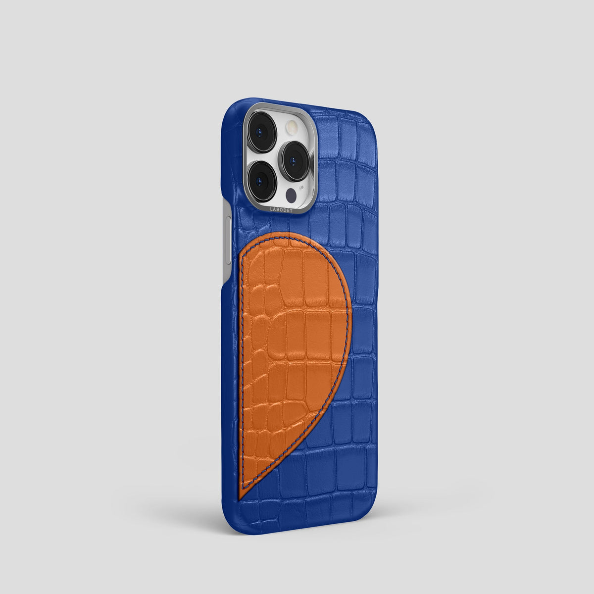 Royal Blue iPhone 15 Pro Hearts Case Alligator with Steel Metal -2 | Royal-Blue-Steel