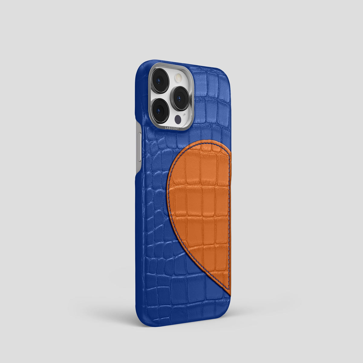 Royal Blue iPhone 15 Pro Hearts Case Alligator with Steel Metal -2 | Royal-Blue-Steel