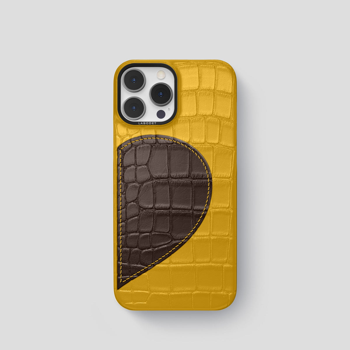 Yellow iPhone 15 Pro Hearts Case Alligator with Black Metal -1 | Yellow-Black